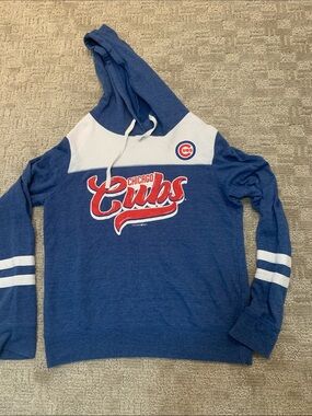 Chicago Cubs Blue & White Pullover Hoodie with Red Logo